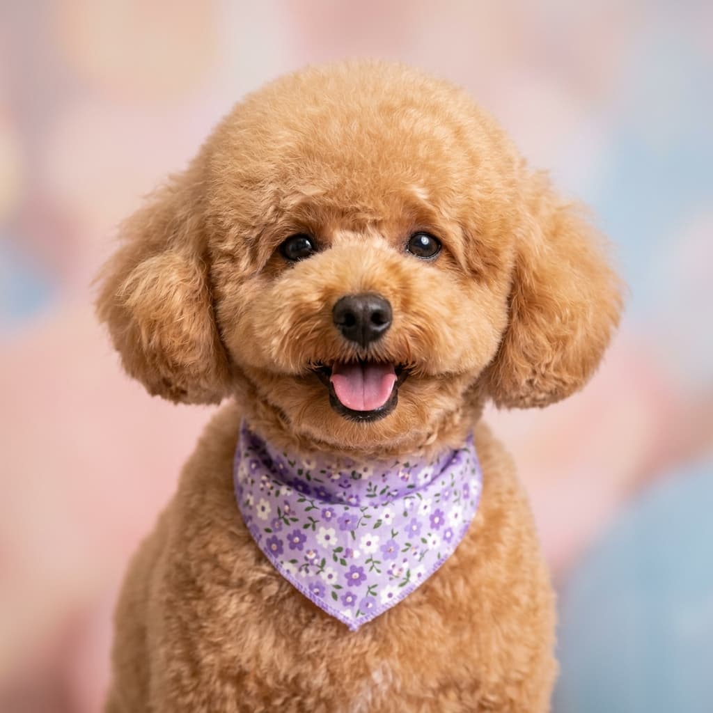 Si bulu yang sama setelah grooming dengan bulu rapi dan wajah ceria